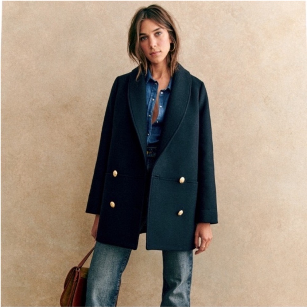 Sezane James Coat Navy Blue - Size 8